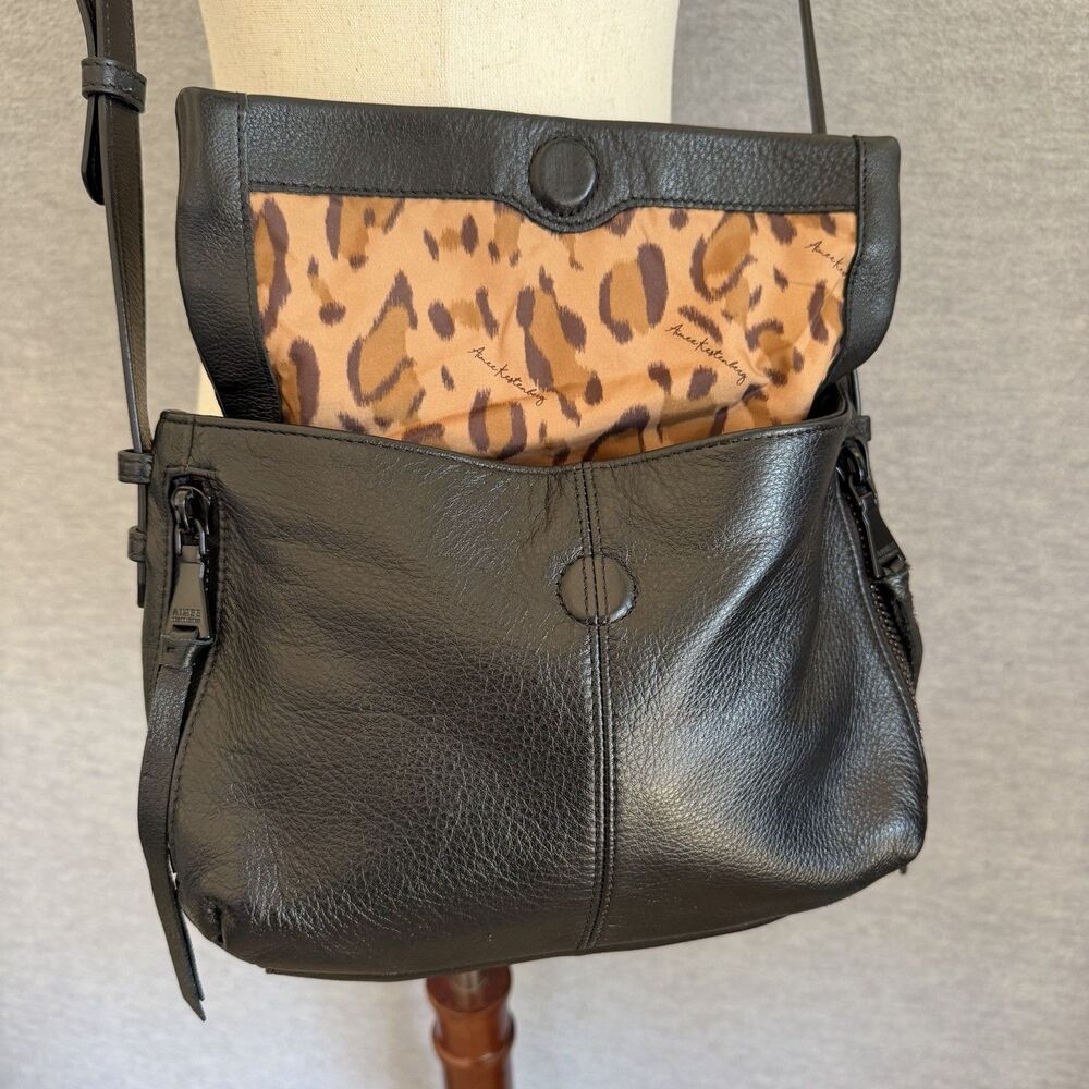 Aimee Kestenberg Black Supple Slouchy Leather Crossbody Double Entry Travel Bag - Picture 7 of 12